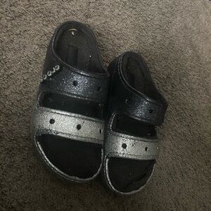 CROCS Black and Silver Sandals Sporty Slide
